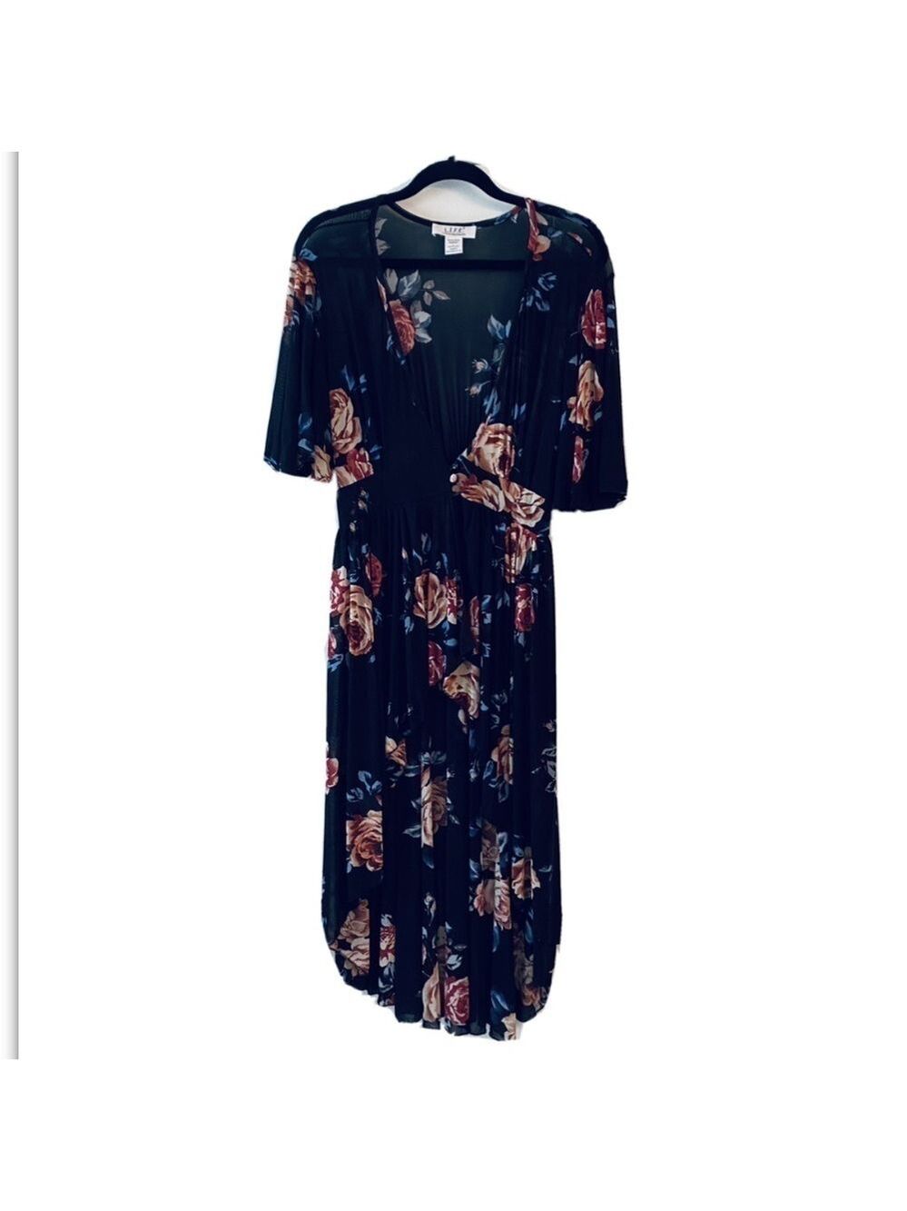 LIFE Sheer Stretch Floral Hi Low Topper Large  duster cover up resort beach chic